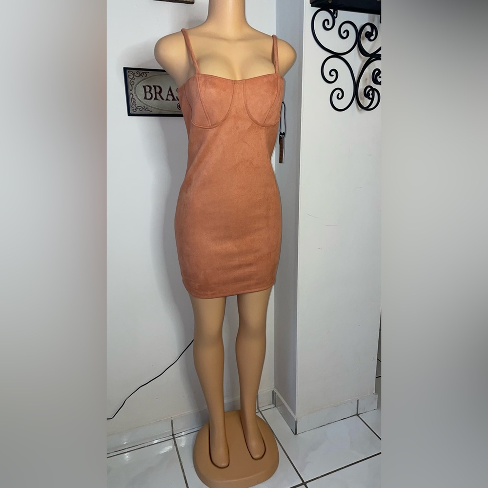 39) NWT POPULAR BASICS ORANGE DRESS BODYCON SPAGHETTI STRAPS SIZE L